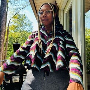 UO colorful chevron peplum hiii lo patterned fleece jacket